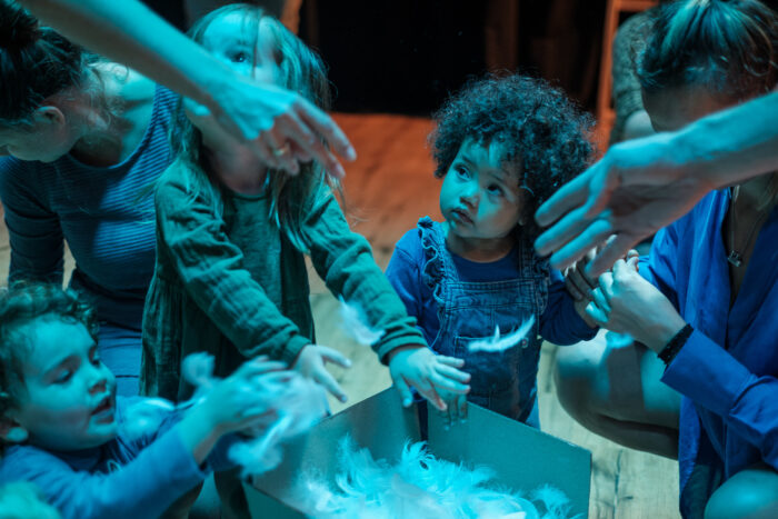 Box full of snow in the theatre for children