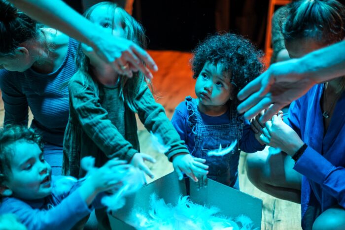Box full of snow in the theatre for children